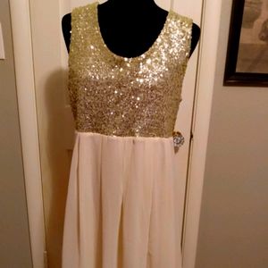 Gold Sequin and Beige Chiffon Formal Dress